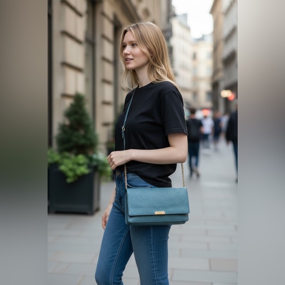 Burberry Handbags - Burberry Textured Blue Leather Clutch